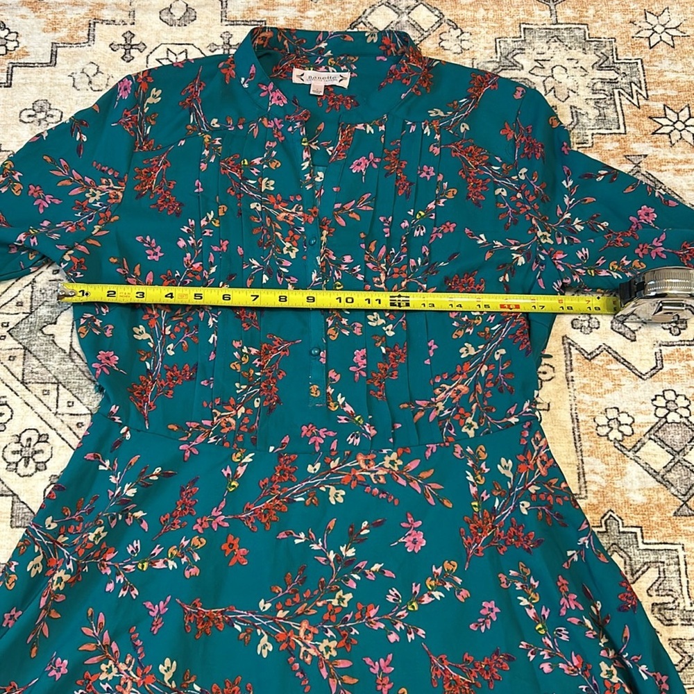 NWT NANETTE by NANETTE LEPORE 6 teal fit & flare midi L-sleeve floral dress - Picture 5 of 14